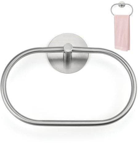 Stainless Steel Towel Holder, Self Adhesive Towel Ring for Bathroom Towel Rack Wall Mounted Oval Hanging Hang Towel Hanger, Polished Heavy Duty Accessories No Drilling Towel Hanger