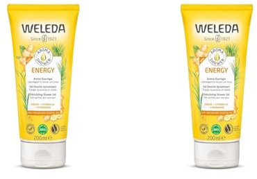 Weleda Aroma Shower Energy, bagno doccia agli aromi 100% origine naturale di zenzero, citronella e legno di cedro, tollerabilità cutanea dermatologicamente testata (1X200 ml) (Confezione da 2)