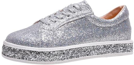 Ulalaza damsneakers med fashionabel stjärna, glittrande, glittrande, fashionabla, glänsande, casual, bling-paljetter, konsertskor, segelduk, vadderad, för promenader, för bröllop, fest, nattklubb, S1