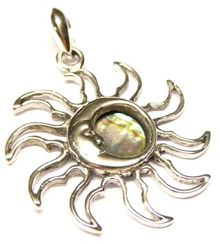 Anhänger Silber, Motivanhänger  Sonne Mond  Abalone Muschel, Sterlingsilber, Schmuck Damen