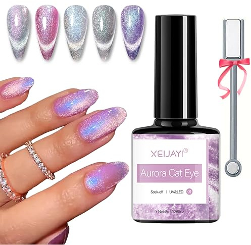 5 Farben UV Nagellack Set mit Cat Eye Magneteffekt - Magisches Aurora-Effekt für glänzende Nägel, Soak-Off-Gel-Polish für DIY-Maniküre
