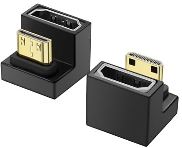 PNGKNYOCN U Shape 8K Mini HDMI a HDMI Adaptador, 180 Grados de ángulo Ascendente 48Gbps 2.1 Versión Mini HDMI Macho a HDMI Hembra Adaptador convertidor con luz LED (2-Pack) (Up Bend)
