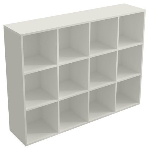 OSCHF 12-Cube Storage Shelf Bookcase - Wooden 3-Tier Floor Standing Open Bookshelf for Home and Office, Display Cabinet, Warm White
