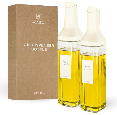 Oil Dispenser Bottle – Set of 2 17oz/500ml Oil and Vinegar Dispenser - Drip-Free Spout Glass Oil Dispenser – Kitchen Oil Dispenser with Automatic Pouring Lid - Olive Oil Bottle for Cooking (500 ml)