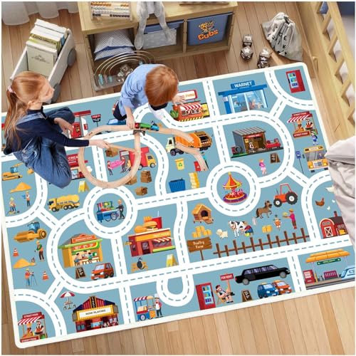 BYINGWD Rutschfester Teppich für Kinderzimmer, Spielmatte für Kindergarten-Klassenzimmer, Jungen-Mädchen-Stadtstraßenteppich für Waschbar