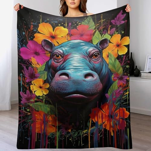 Nilpferd Decken Leicht Super Weicher Flannel Fleece-Decken Bedruckt Flauschige Warme Decken Für Bett, Sofa, （130×180cm）