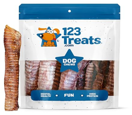 123 Treats Premium nötköttstrupe för hundar - 12 tum, naturliga godsaker 100 % nötkött, rik på glukosamin och kondroitin för leder- och höftrörlighet (10 st)