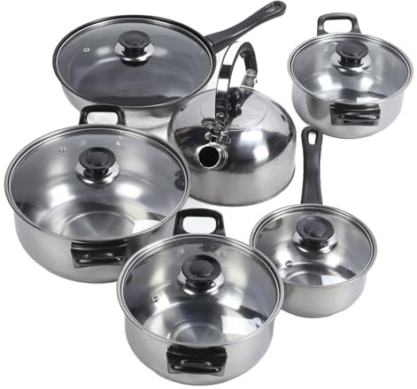 Kitchen Cookware Set, Stainless Steel Cookware Set with Heat Resistant Handle, Multipurpose Non Stick Frying Pan Includes Saucepan Stock Pot Non Stick Frying Pan Tea Kettle
