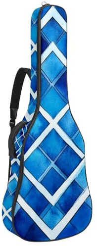 Gitarrentasche für Akustikgitarre mit zwei Taschen, blaues Aquarell-Mosaik-Druck, wasserabweisend, doppelt verstellbarer Schultergurt, Gitarrentasche, Blauer Aquarell-Mosaikdruck, 42.9x16.9x4.7 in,