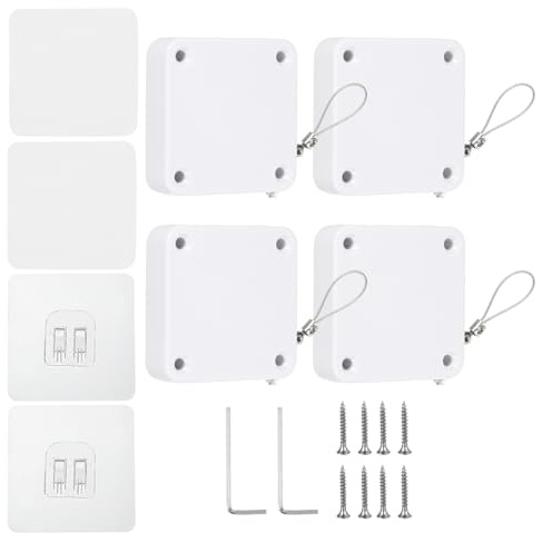 PATIKIL Cierrapuertas Automático sin Perforaciones de 500G para Puertas Correderas, Cierrapuertas Sensor de Tormenta Multifuncional con Cordón de Acero para Baño, Color Blanco, 4 Unidades
