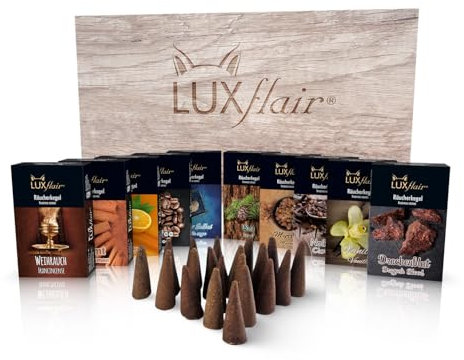 LUXflair Räucherkegel Set Winter – 10 Packungen mit je 20 Stück, pro Kegel ca. 20 Minuten Glimmdauer, für gemütliche Atmosphäre & langanhaltenden Duftgenuss