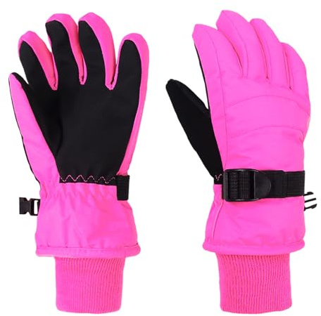 XTACER Boy's Girl's Kid's Ski Snow Gloves Snowboard Winter Warm Cold Weather Gloves for Boys Girls Children (Hot Pink,4-6 Years)