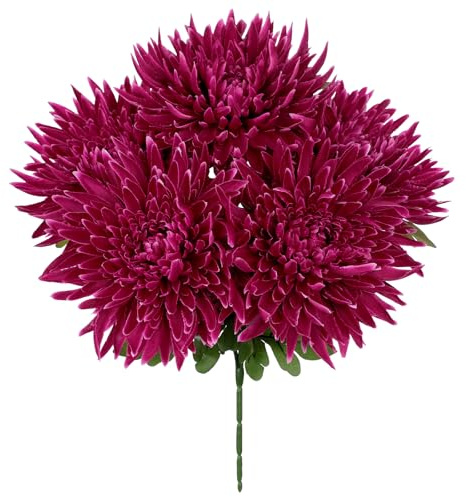 Oairse 5 Köpfe Kunstblumen Chrysanthemen Bouquet Dekoration Künstliche Große Spinnenmütter-Blumen für die Heimdekoration, Hochzeit, Haus Garten Party Büro Dekoration Blumenarrangement, Lila