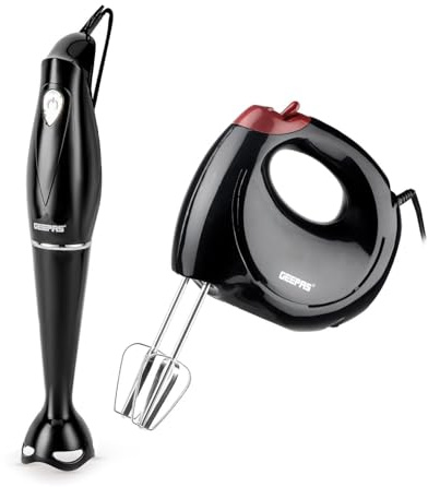 GEEPAS Hand Mixer & Hand Blender Set | Handheld Food Collection Cake Mixer | Electric Whisk Mixer with 7 Speed Turbo & Eject Button Beater & Dough Hook