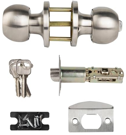Cumnvulnt 2 Pcs Door Handle Lock with Keys, Door Lock for Interior with Adjustable Latch, Stainless Steel Privacy Door Handle with Locks for Bathrooms, Bedrooms, Kitchen, Balcony, Office (Silver)