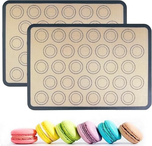 Mat for Macarons, 2 Pieces Non-Slip Baking Mat, Non-Stick Reusable, for Macarons, Biscuits, Bread, Pizza Mat,Grey