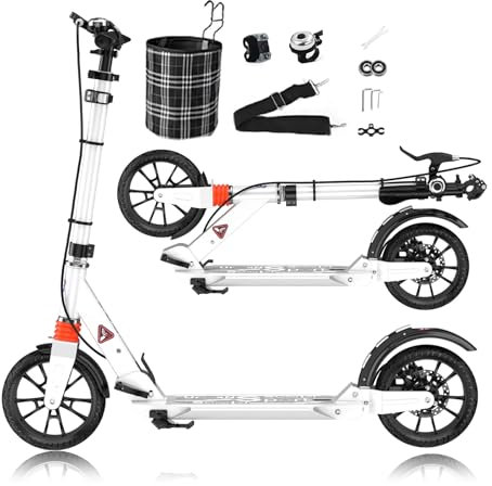 GHBXJX Klappbarer City Scooter für Erwachsene & Kinder - 4-Fach Verstellbarer Lenker mit Hinterradbremse - ABEC-9 Kugellager - PU-Räder & Aluminium-Deck - Stoßdämpfer bis 150kg Tragkraft,Weiß
