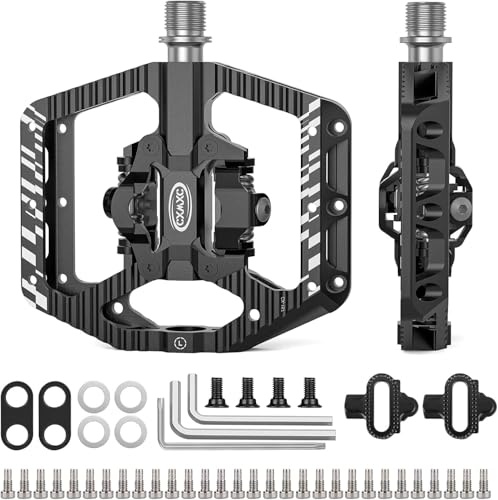 CXWXC Pedali per bicicletta, a clic e piatti con 3 cuscinetti, pedali in alluminio, 9/16 pollici, pedali per bici da corsa, mountain bike, city bike (Nero)