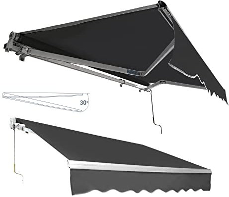 Outdoor Retractable Awning with Extendable Arms Aluminum Frame Sun Resistant and Waterproof Canopy Crank Handle 300x250cm Grey