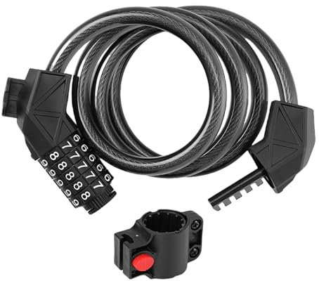 Electric Scooter Lock, 4-Feet Portable Cycle Lock Combination, Integrated Stroller Alarm with Bracket, Sturdy Security for Road Bikes, Steel Cable + PVC + Zinc Alloy + Abs