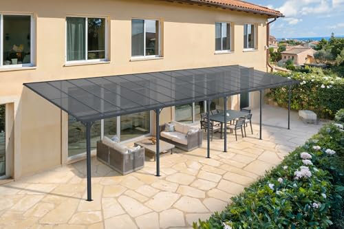 Pérgola/cochera de Aluminio Cazeboo, KLEO Carport, 1000 x 300 cm, Gris, pérgola adosada, 30 m², Techo de policarbonato