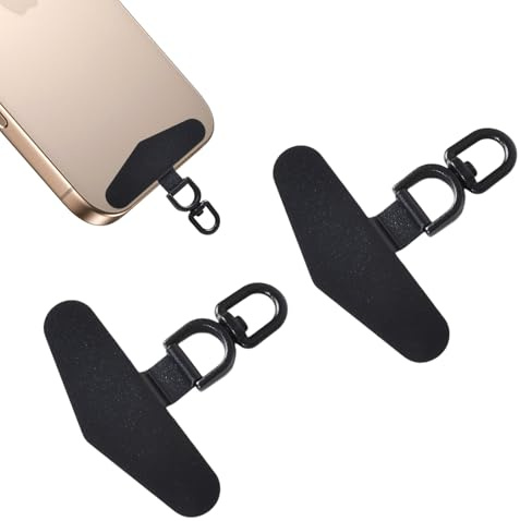 DEARBAG 2PCS Phone Lanyard Patch Rotatable 360°, Metal Cellphone Tether Tags, Universal Safety Lanyard Tab, Phone Strap Replacement Part, Compatible With Most Smartphones (without Adhesive) (Black)