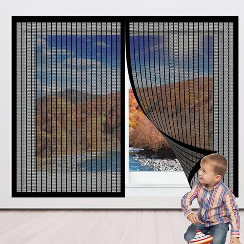 Zanzariera Finestra 82 x 132 cm Tenda Anti Zanzare Installare Senza Fori per Finestre di Diverse Dimensioni, Nero
