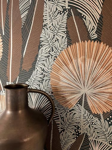 Newroom Papier Peint Intissé Marron Jungle Palmiers Vinyle - Tropical Floral Feuilles Motif pour Salon Chambre