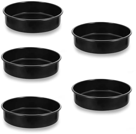 Cobenga Paquete de 5 moldes redondos de acero inoxidable antiadherente para hornear, molde redondo para asar pan, brownie, bandeja pequeña de 5 cm de profundidad para brownie, lasaña, pastel