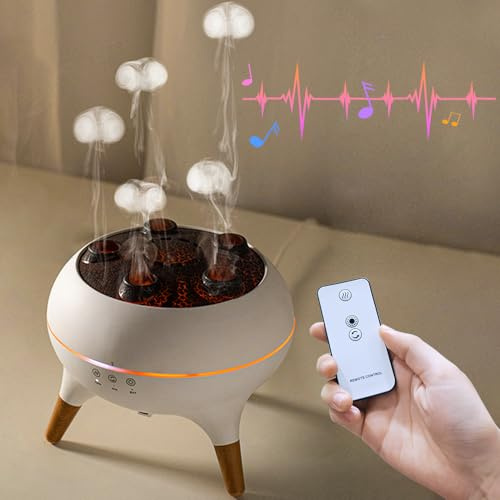 Jellyfish Diffuser Humidifier for Bedroom, White Noise Slient Cool Mist Humidifier for Home Baby, Portable 250ml Simulate a Volcano Essential Oil Diffuser, 7 Colors LED, Waterless Auto Shut-Off