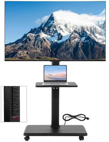 GCCSJ Mobile TV Cart on Wheels, Mobile TV Stand with Power Outlet, Rolling TV Cart for 32-70 inch TVs up to 88 lbs, Height Adjustable Portable TV Stand on Wheels