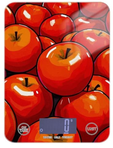 Bilancia digitale da cucina digitale con display LCD rosso a forma di frutta, 5 kg/5 g, piccola bilancia digitale da cucina con 4 unità per la perdita di peso per la preparazione dei pasti (batterie