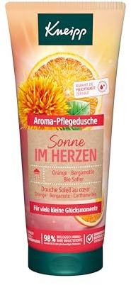 Kneipp Doccia per la cura degli aromi, sole nel cuore, gel doccia con arancio, bergamotto e cartamo biologico, ricetta senza microplastica, 200 ml
