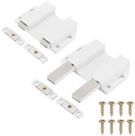PATIKIL 2 Pcs Magnetic Push Latch, 4.53 x 3.94 Big Double Push to Open Door Touch Latches Cabinet Push Release Press Out Catches for Hidden Kitchen Wardrobe Closure Drawer, White