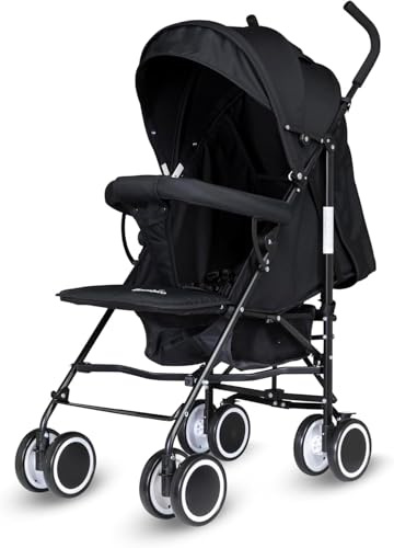 Stroller Pushchair for Toddler from Birth to 3 Years, Large Adjustable Hood/Canopy Buggy, Easy to Fold, Compact Foldable Baby Stroller with Reclining Seat (Black)