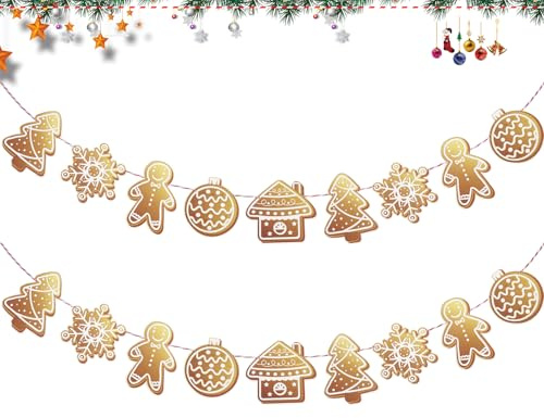 Weihnachten Bunting Banner, 2 Stück 3m Weihnachtsdeko Girlande Papier, Weihnachtsbanner Flaggen, Weihnachtlicher Lebkuchen Thema Girlande Banner, Weihnachten Hängende Dekorationen für Weihnachtsparty