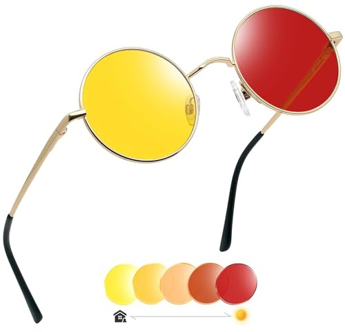 Joopin Retro Round Sunglasses for Women Men Polarised UV Protection | Hippies fashion vintage classic 90s small circle rounded tinted shades lightweight festival party costume halloween