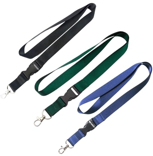 KEQAR Set de 3 Cintas para Llaves con Correa de Nylon para Porta Carnets, con Hebilla Desmontable para Llaves, Identificaciones y Tarjetas de Trabajo (Set de 3 en Color Oscuro)