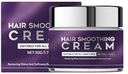 BommFu Crème lissante pour cheveux crépus - 50 g - Crème de contrôle des frisottis - Lotion nourrissante pour réparation, protection, soin quotidien - Protection brillante et traitement doux