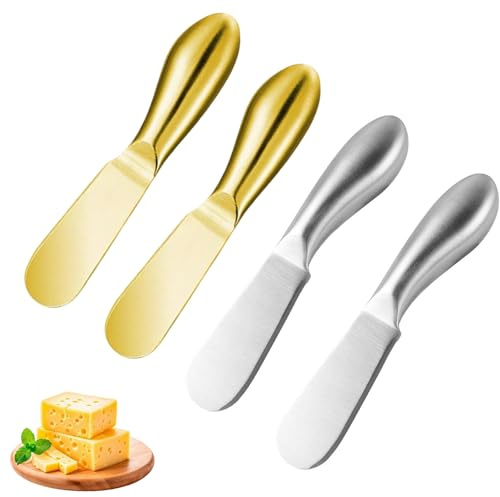ZY-otu Buttermesser Klein Set, 4 Stück Edelstahl Buttermesser,Käsemesser Dessertmesser Set, Marmelade Messer Tafelmesser Küchenwerkzeug Besteck für Butter, Käse und Gebäckherstellung 13x2,5cm