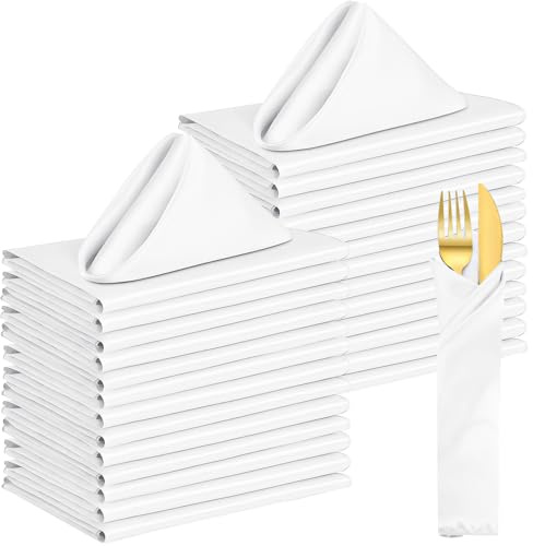 50er Pack Satin Servietten 43x43 cm – Edle Stoffservietten glänzend & weich – Seidige Tischservietten waschbar & faltbar für Hochzeit, Bankett, Gastronomie & Party (Weiß)