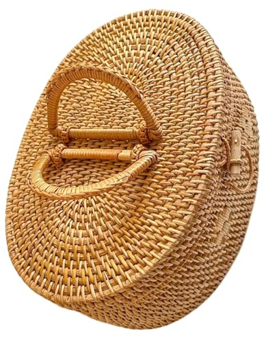 VICASKY Cestino Portaoggetti in Rattan Naturale con Coperchio e Manico Contenitore in Vimini per Picnic e Organizzazione Cucina Resistente e Trasportabile per Uso all’Aperto e