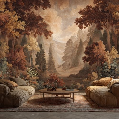 Herbst Natur Tapete, Tapete Wald Baum Berg Fototapete Wohnzimmer Schlafzimmer Küche Innen, Herbst Natur Wand Deko Wandtapete 350L x 256B cm