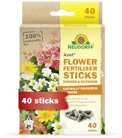 Neudorff Azet Flower Fertiliser Sticks - Organic plant food sticks for strong growth and colourful blooms, immediate and long-lasting effect, 40 pieces