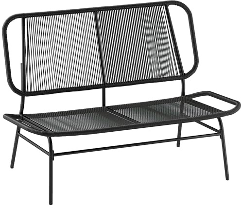 Outsunny Gartensofa 2-Sitzer PE-Rattan Stahlrahmen Schwarz | Outdoor-Loveseat, geflochtener Sitz und Rückenlehne, Terrassensofa, für Terrasse und Hof, 240 kg Belastbarkeit.