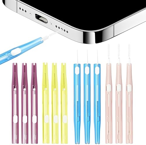 LKJAUOZ 12 Stück Ladebuchse Reiniger Set, doppelseitige Reinigungsbürsten für Handy und Smartphone, Reinigungstool für Lautsprecher und für AirPods, 4 Farben