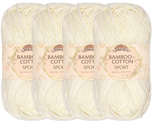 JubileeYarn Bamboo Cotton Sport Yarn - 50g/Skein - Almond Milk - 4 Skeins