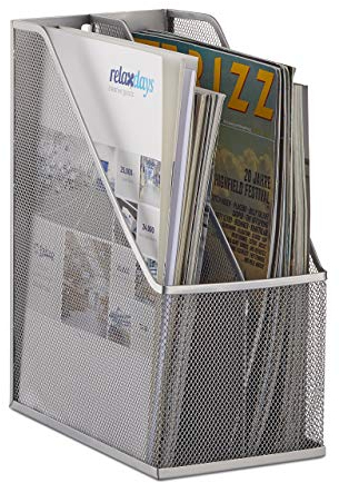 Relaxdays Portariviste Scrivania, Organizer 2 Scomparti, Metallo Forato, Raccoglitore Documenti Ufficio, A4-C4, Argento, Acciaio