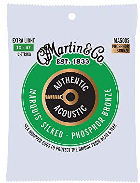 MARTIN 12 Akustikgitarrensaiten, Marquis Silked Custom Extra Light 10/47, 98/2 Phosphor Bronze (MA500S)