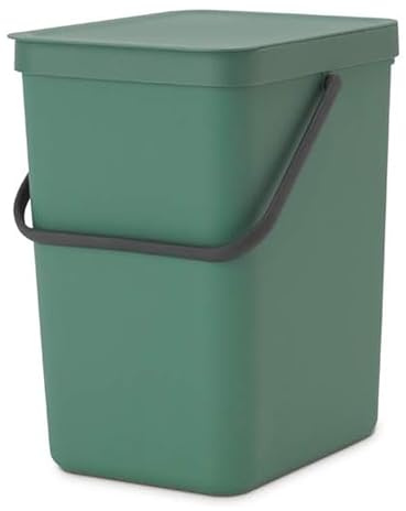 Brabantia Sort & Go 25L Cubo de basura(verde abeto), cubo basura reciclaje con asa y tapa con posición abierta, papelera cocina para reciclaje con diseño multi-talento, fácil de limpiar